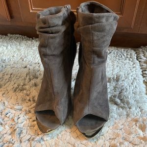 Slouchy suede ankle booties/heels